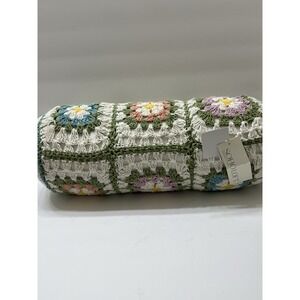 SoHo Loft Bolster Pillow Crocheted Floral Cream Blue Pink Purple NWT 7x18"